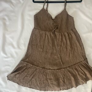 Brown Sleeveless Dress with Ruffle Hem